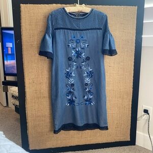 Nanette Lepore Denim Blue Floral Midi Dress